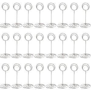 TecUnite 24 Pieces 3.35 Inch Table Number Holder Place Card Photo Holder Picture Name Menu Clips Memo Cards Stand for Wedding Reception Anniversary Birthday Party Centerpieces (Silver)