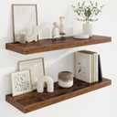 Marsmiles 32in Floating Shelves for Wall, 32" W x 9.25" D x 1.25" H, 2 Pack Long Wall Mounted Engineered Wood Shelves with Invisible Brackets for Living Room, Bedroom, Bathroom, Kitchen, Rustic Brown