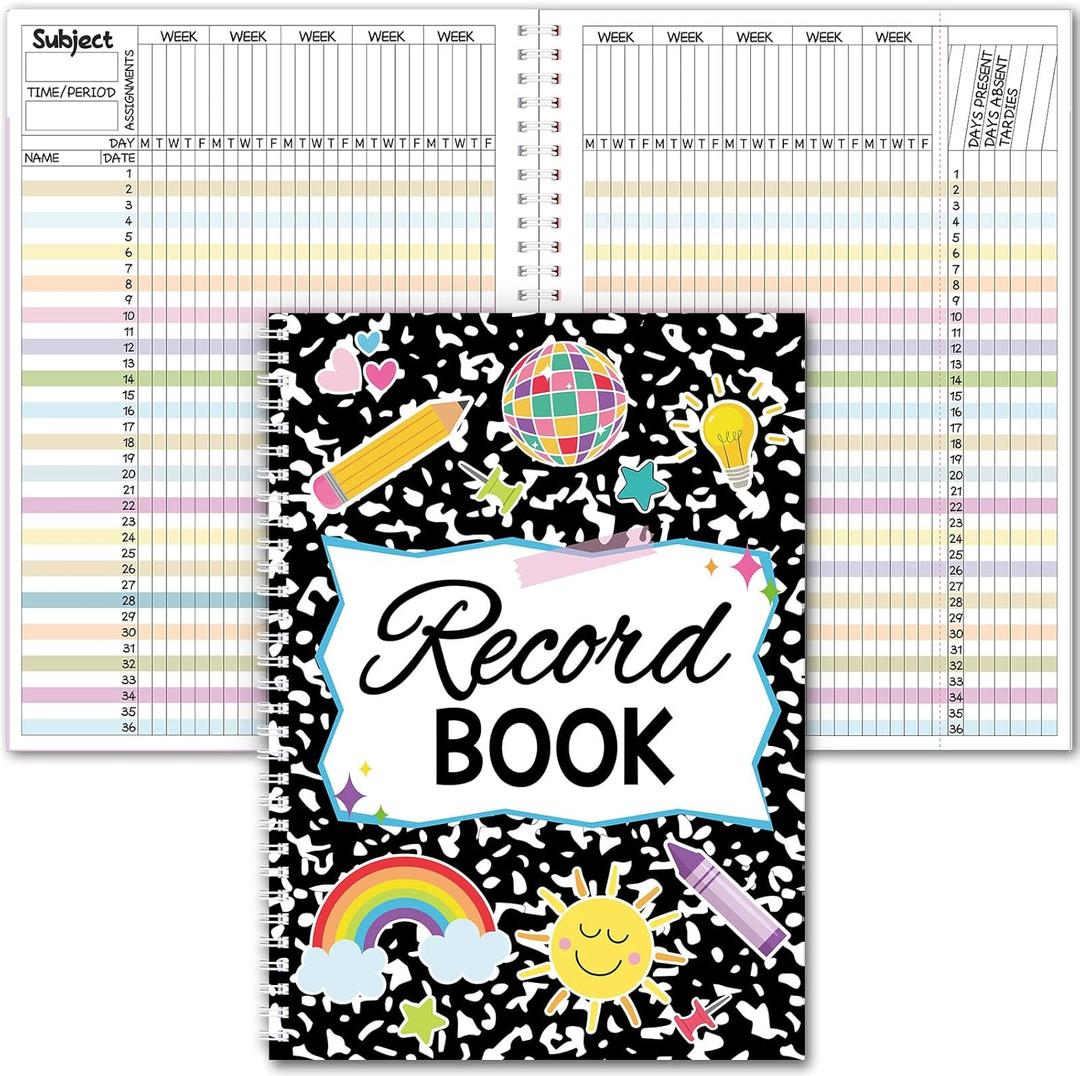 Fuyoooo Teacher Record Book Teacher Grade Books 2025-2026 Spiral Bound Record Class Grade Book Office Favors Gift for Classroom Attendance Supplies Decoration Double Sided(Black Dots)