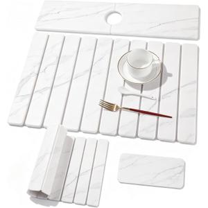 3 PCS Large Stone Dish Drying Mat for Kitchen Counter, Quick Dry Stone Dishes Mats, Sink Faucet Mat, Marble Water Absorbing Diatomaceous Earth Drying Pad for Countertop Tableware, Bottles