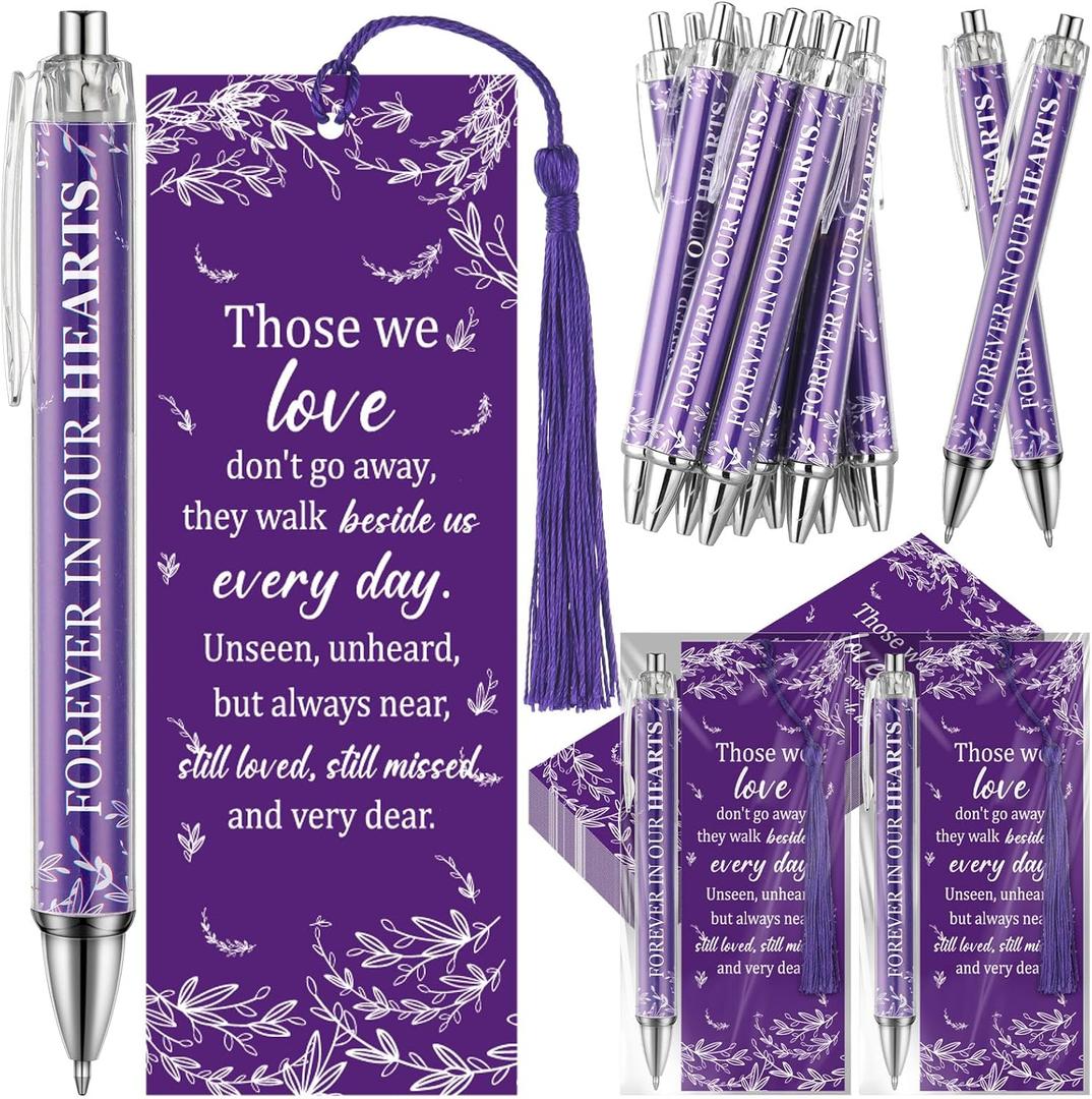 60 Set Memorial Funeral Favors for Guests Funeral Favors for a Memorial Service Ballpoint Pens and Poem Prayer Bookmarks Celebration of Life Condolence Bereavement Gift(Purple White)