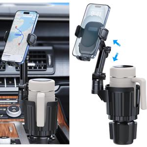 Cup Holder Phone Mount, 2 in 1 Universal Cup Holder Expander with Long Arm 360Rotation Cup Phone Holder for Car Fits All 4-7 iPhone Galaxy Smartphones and Most Truck Bottles