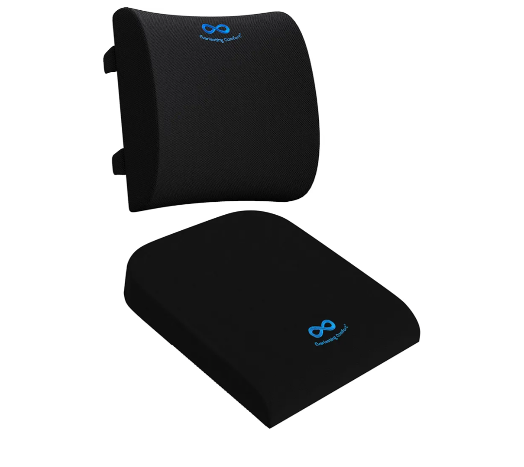 Everlasting Comfort Lumbar Support Pillow & Wheelchair Cushion Bundle - Office Chair Back Support Improves Posture, Eases Back Pain - Ventilated Gel Seat Cushion for Chair, Seniors, & Adults