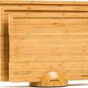 SMIRLY 3 Piece Bamboo Cutting Board Set with Stand for Kitchen, 17"L x 12"W x 0.8"Th
