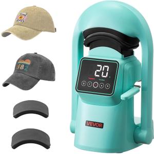 VEVOR Auto Hat Heat Press Machine, with 2pcs Interchangeable Platens, Automatic Open and Release, Touchscreen for Precise Time and Temperature Control, Heat Transfer Printing for Caps, Hats, Green