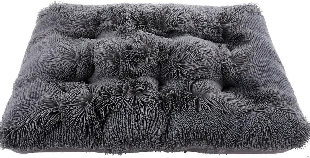 Small Dog & Cat Bed, Washable Warm Winter Fluffy Heated Calming Dog Crate Bed for Small Size Pets, Supportive Plush Crate Pad for Dogs (18 * 12", Dark Grey)