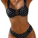 RoseSeek Women's 2 Piece Bikini Sets Polka Dots Bras and Panties Summer Swimwear Beach Wear (Black, S)