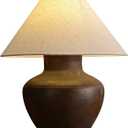 Farmhouse Ceramic Table Lamp Rustic Clay Pot Table Lamps Brown Ceramic Lamp Body with White Drum Shade Decor Bedside Nightstand for Living Room Bedroom House