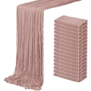 16 Pack Dusty Pink Cheesecloth Table Runner 20 x 120 inch Gauze Table Runners 10 FT Long,Semi Sheer Cheese Cloth Fabric Table Runner Bulk for Wedding,Party,Baby Shower,Bridal Shower Decoration