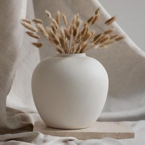 White Ceramic Vase 7.9 inch Round Minimalist Leak-Proof Vases for Flowers with Soft Pads, Modern Farmhouse Decor for Living Room