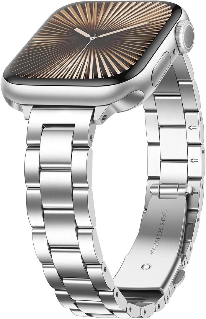 Anlinser Bands Compatible with Apple Watch Band 49mm 46mm 45mm 44mm 42mm, Women Slim Stainless Steel Metal Strap for iWatch Ultra 2 Series 10 9 8 7 6 5 4 3 2 1 SE (Silver)