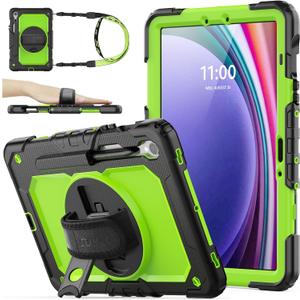 SEYMAC stock Case for Samsung Galaxy Tab S10 Lite / S10 FE / S9 FE 5G / S9 Tablet Case 10.9''/ 11'' Protective with Screen Protector, Pen Holder, 360 Rotate Stand, Hand Strap, Shoulder Strap, Green1