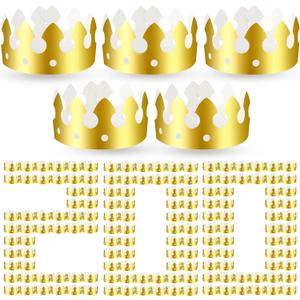 Crtiin 200 Pcs Gold Paper Crowns Bulk King Crown Princess Hats for Birthday Celebration Party Supplies