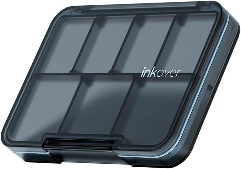 Small Pill Organizer, Waterproof & Portable Pill Case for Daily Travel - Adjustable 7 Compartments Compact Medicine Holder for Vitamins, Pills, Perfect for Purse or Pocket (Black)