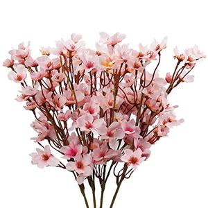 Uieke 7Pcs Artificial Cherry Blossom Flower, Silk Peach Flowers Fake Plants Arrangement for DIY Garden Home Wedding Party Decor Pink