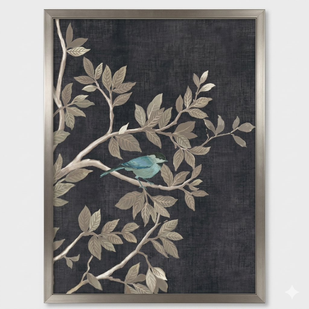 New View Botanical Linen Framed Canvas