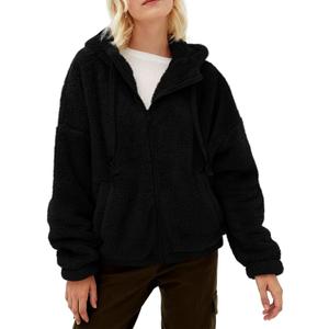 GAMISOTE Womens Fuzzy Sherpa Fleece Jacket Zip Up Oversized Winter Warm Sweatshirt Hoodies 2025 (Small, Black)