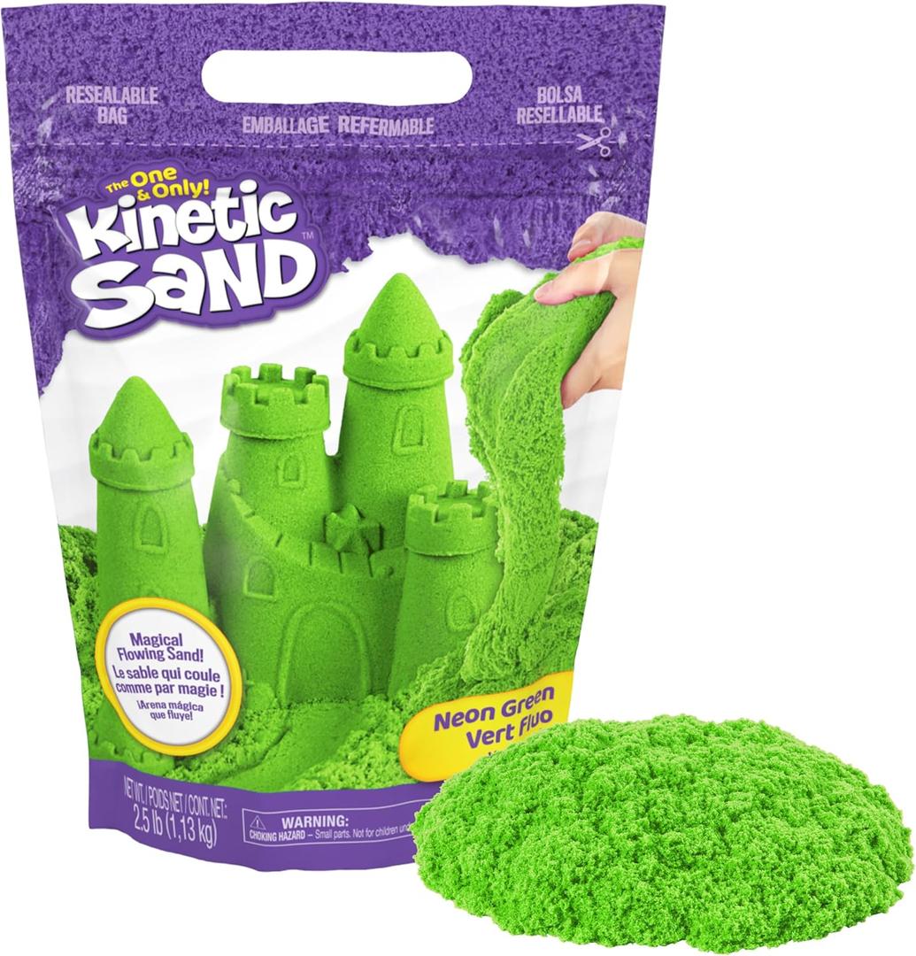 Kinetic Sand, 2.5lbs Green Play Sand, Moldable Sensory Toys for Kids, Resealable Bag (Packaging May Vary), for Ages 3 and up