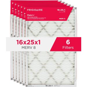 Frigidaire PureAir 16x25x1 MERV 8 Allergen Electrostatic Pleated Air Conditioner HVAC AC Furnace Filters - 6 Pack (exact dimensions 15.81 X 24.81 X 0.81) (16 x 25 x 1)