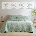 Lady Ann Oversized King Quilt 128x120, Green Flower Bird Butterfly Pattern Print Bedding Set with Scalloped Edge, Lightweight Large Extra Soft Quilted Bedspread & Coverlet with Pillow Shams,3 PCS, Oversized Cali King