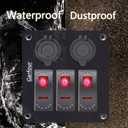 3 x Red 3 Gang Waterproof Boat Switch Panel with 3.1A USB and 12V Cigarette Lighter Socket Marine Switch Panel for Boats, Trucks, RVs