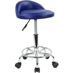 KKTONER PU Leather Round Rolling Stool with Foot Rest Height Adjustable Swivel Drafting Work SPA Task Chair with Wheels (Blue)