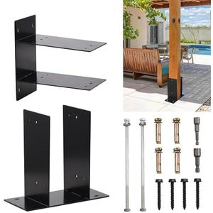 4 Pack Post Base for Concrete,Heavy Duty Deck Post Bracket - Black Base Brackets for Deck Railing, Wet Concrete Fence Post Holder for Deck, Mailboxes, Wood Gazebo