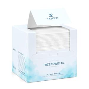 Yansyi Face Towels XL, 80g/m Extra Thick, 10"x12" Ultra soft Biobased Cleansing Cloth, Diposibale Make up Remover, Gentle Wipe for Sensitive Skin, 50 Ct, 1 Pack