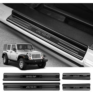 ZZEQYG 4 Pcs Stainless Steel Door Sill Protector Compatible with Jeep Wrangler JK/JKU Unlimited Sport Sahara Rubincon 2007-2017 Accessories Front and Rear Door Car Door Sill Guards (Carbon Fiber)