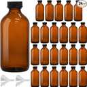 24 Pack 8oz Amber Glass Boston Round Bottles with Phenolic Polycone Caps – Airtight, Leak-Proof Brown Glass Containers for Kombucha Brewing, Storing Condiments, Essential Oils, and Homemade Solutions