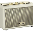 MLOVE A200 Portable Retro Bluetooth Speaker with Aux Input, USB Port, Micro SD Card Slot - Decorative Wireless Bookshelf Speakers for Home & Office, Battery Powered, White and Gold