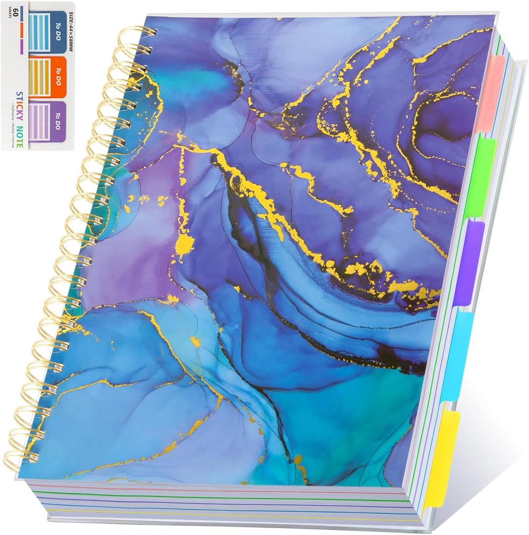 5 Subject Notebook for Work with Removable Dividers Tabs, Large 8.5" x 11 Spiral Lined Notebooks for School Note Taking & Organizer, A4 240 Pages College Ruled Journal for Women & Writing, Purple