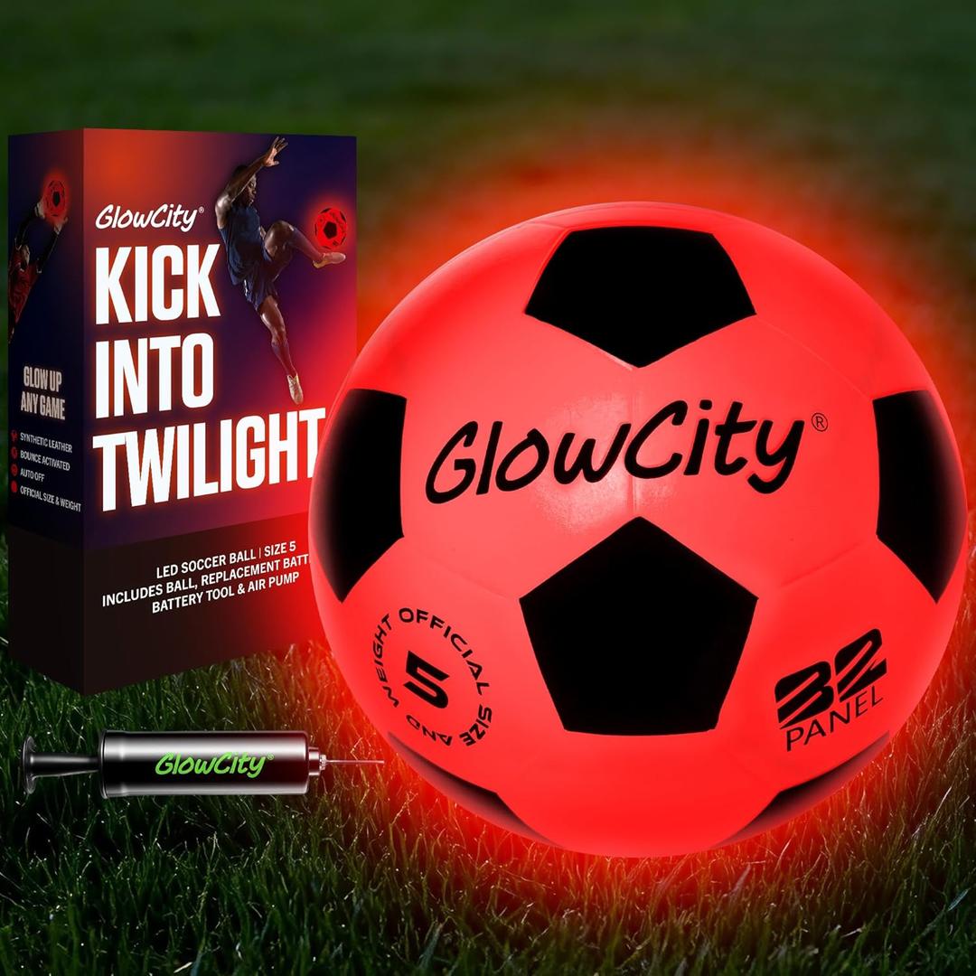 GlowCity Glow in The Dark Soccer Ball | Light Up Indoor/Outdoor Soccer Ball with 2 LED Lights | Pre-Installed Batteries | Fun Gift for Teens