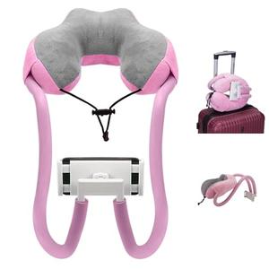 Chapter Seven U Pillow Neck Phone Holder for Recording, Neck Pillow Lazy Phone Bracket, 360°Rotation Universal Mobile Phone Tablet Stand for Home,Travel, Outdoor (Pink)