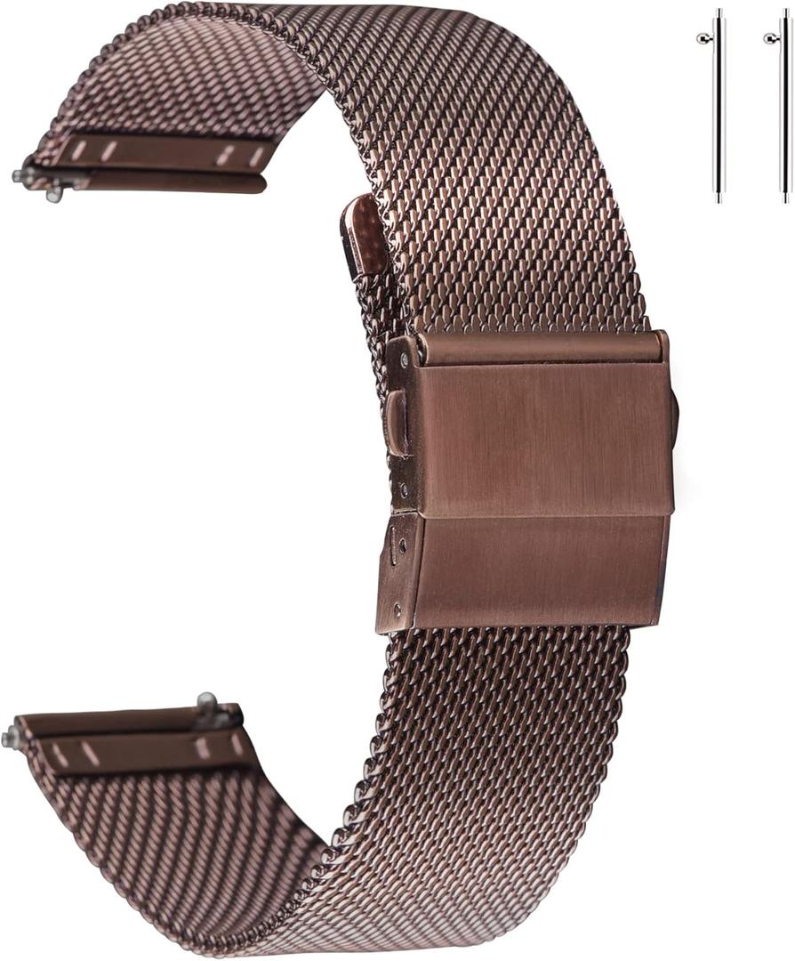 EACHE Stainless Steel Mesh Watch Band for Men Women, Quick Release Mesh Watch Straps 12mm 14mm 16mm 18mm 20mm 22mm (Mystic Bronze)