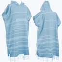 1pcs Large Turkish Cotton Poncho Towel Surf Poncho Changing Robe with Hood and Front Pocket Absorbent Wearable Towel Hooded Beach Towel for Adult Man Women Beach Pool and swim (Emerald Blue, Large)