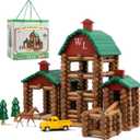 Wondertoys 330 Pcs Wooden Log Set Real Wood Logs Classic Building Log Ages 3+ Best Retro Building Gift Set for Boys Creative Construction Engineering Educational Gifts