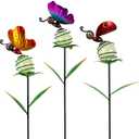 Stargarden Decorative Garden Stakes, 3 Pack Colorful Metal Garden Stakes, Luminous Butterfly Insect Metal Yard Art, Waterproof Garden Decor for Indoor, Outdoor