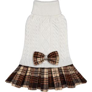 KYEESE Dog Sweater Thick Dogs Clothes with Bowtie Soft Turtleneck Pet Sweater Dress Comfy Knitwear Dog Sweaters for Small Dogs Girl Warm Pullover Pet Coats Stretchy Cat Sweaters, White, Medium