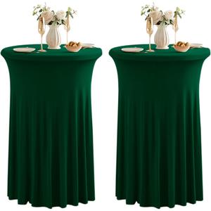 Dimatic 2 Pack Green High Top Cocktail Tablecloth Stretch Cocktail Table Cloth with Skirt Fitted 32 inch Round Spandex Table Cloths for Party Wedding Banquet Birthday