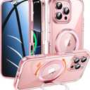 Privacy Case for iPhone 16 Pro with 360Stand [Built-in Anti Peeping Screen Protector] [Compatible with MagSafe] [Magnetic Ring ] Full Body Protective Phone Cover 6.3", Pink