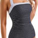 SUUKSESS Women Sexy Tummy Control One Piece Swimsuits Halter Slimming Retro Monokini Bathing Suits Color Block Swimwear(Black White Polka Dots,S)
