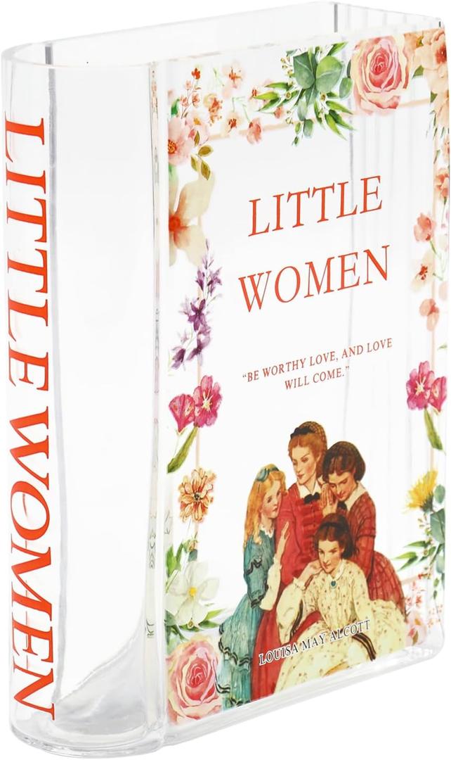 Book Vase for Flowers, Glass Book Vase, Book Flower Vase, Clear Book Vase, Book Shaped Vases, A Book About Flowers Vases for Bedroom, Living Room, Office, Bookshelf (Women) (Glass-7.8")