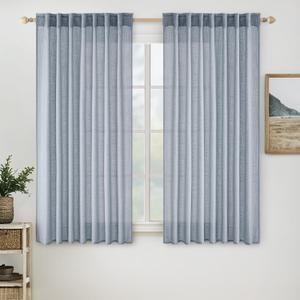 MIULEE Chambray Blue Linen Curtains 54 Inch Length 2 Panels for Bedroom Living Room, Soft Linen Textured Window Drapes Semi Sheer Light Filtering Back Tab Rod Pocket Farmhouse Modern Burlap Look Decor, 52"W x 54"L