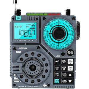 Portable Shortwave Radio with 5W Bass Sound, AIR/AM/FM/VHF/SW/WB Worldband Radio with Bluetooth and APP Control, 2000mAh Rechargeable Battery with 9.85 Ft Wire Antenna,Flashlight,Recording