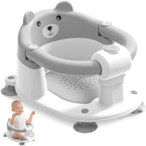 Baby Bath Seat for Babies 6 Months & up, Non-Slip Toddler Bath Seats for Babies Sitting Up, Safe Infant & Newborn Bathtub Chair with 4 Suction Cups & Soft Cushion for Shower, Gray