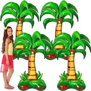 Libima 4 Pcs 52 Inch 3D Big Palm Tree Balloons Birthday Wedding Party Decor Inflatable Palm Tree Foil Balloons for Kids Adults Hawaiian Luau Party Baby Shower Ball Summer Theme Decorations
