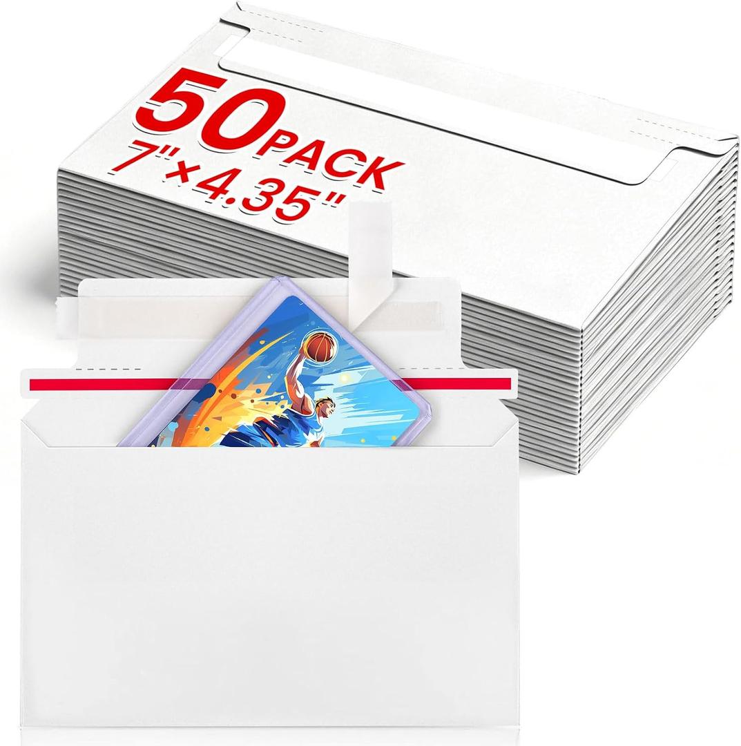 50 Pack Rigid Mailers, 7"x4.35" Trading Card Shipping Envelopes for Collectors & Sellers, Perfect Size Lightweight Shipping Envelopes for Toploaders and Semi-Rigid Holders,Protector Supplies