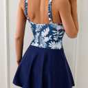 Eomenie One Piece Swimdress Swimsuits for Women Tummy Control Swim Dresses Skirt Bathing Suit (Blue, XL)