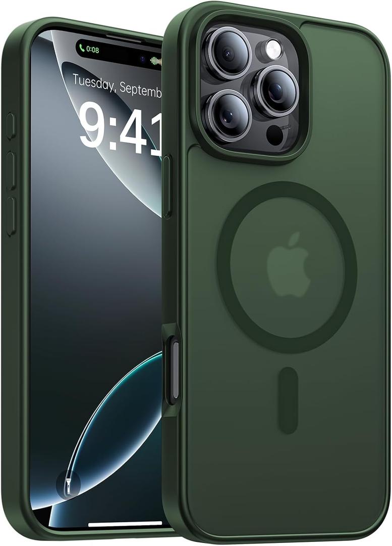 KCQNine Magnetic for iPhone 16 Pro Max Case[Compatible with MagSafe][Military-Grade Drop Protection][Anti-Yellowing] Shockproof Translucent Matte Cover for iPhone 16 Pro Max Phone Case,Forest Green
